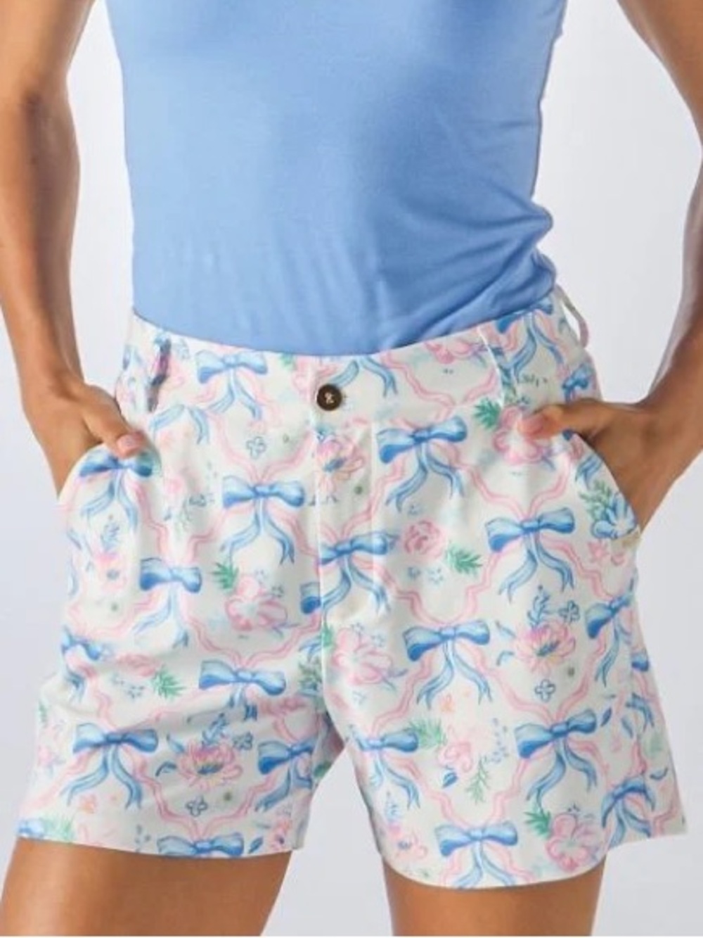 Simply Southern Women's Pastel Bow Print Shorts - White/Pastel Size L NWT